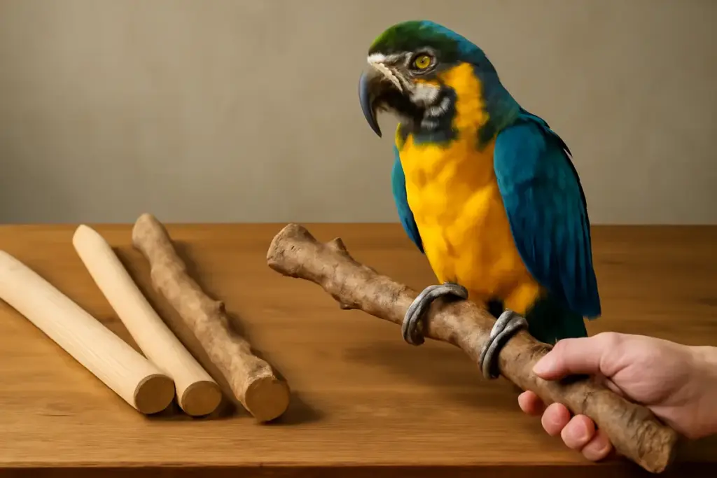 Posatoi naturali per pappagalli: perché la scelta del legno giusto fa la differenza nella salute