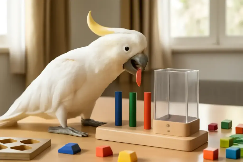 Quali giochi stimolano davvero l’intelligenza dei cacatua? Prova questa attività poco conosciuta